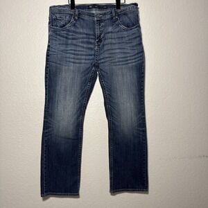BKE Derek Denim Jeans Mens 40x32 (39x29.5) Western Bootcut Whiskered Rodeo